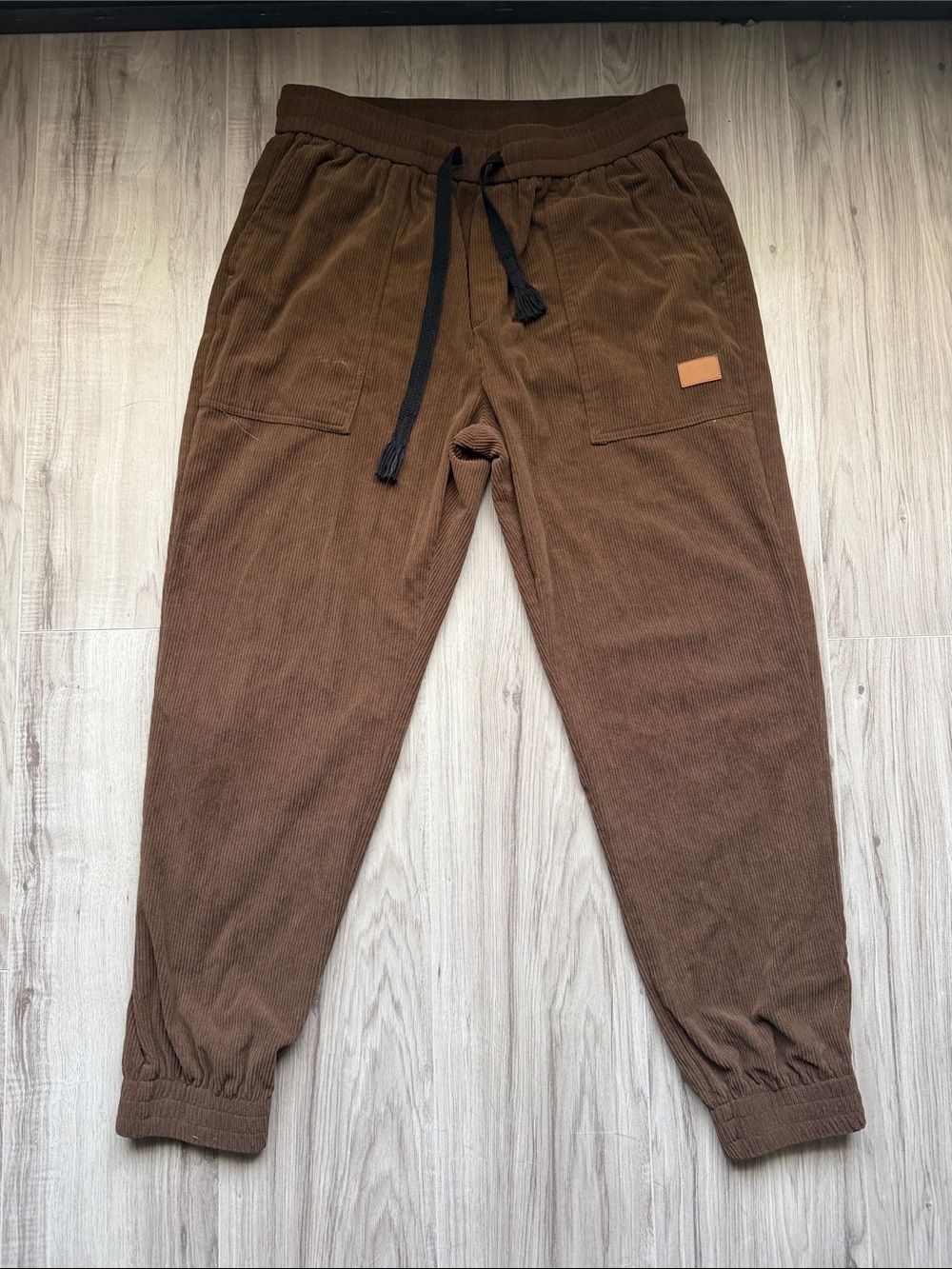 Men's Brown Corduroy Drawstring Jogger Pants - Casual Comfort